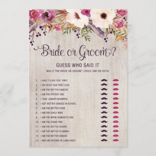 Rustic Bride or Groom Boho Bridal Shower Game Invitation