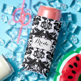 Rustic Bride's Vintage Style Damask Pattern Seltzer Can Cooler