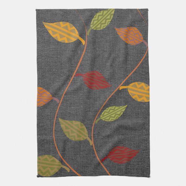 Rustic Bright Deep Fall Leaves Pattern Kitchen Towel (Vertical)