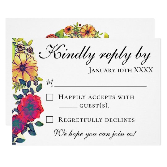 Rustic Bright Floral Country Garden Wedding Rsvp Invitation