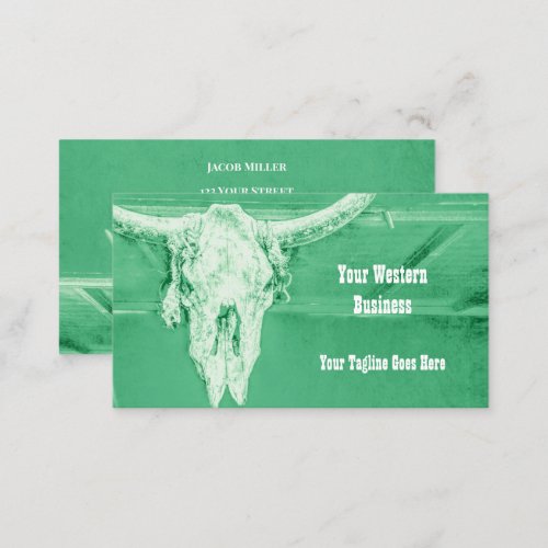 Rustic Bright Green White Western Bull Cow Skull Business Card