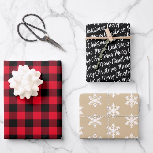 Rustic Bright Red Buffalo Plaid Merry Christmas Wrapping Paper Sheets