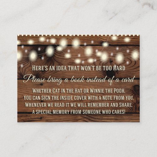 Rustic Bring a Book Card Baby Shower Insert Card