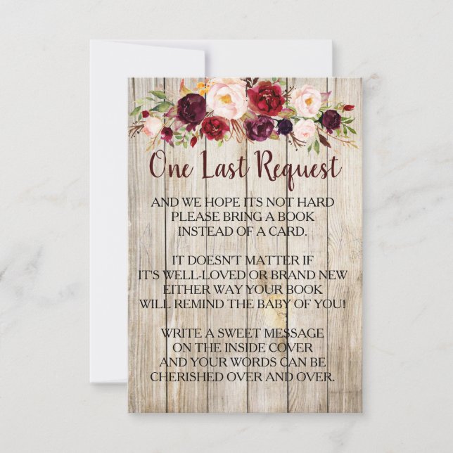 Rustic Bring a book instead of Card Baby Shower (Front)