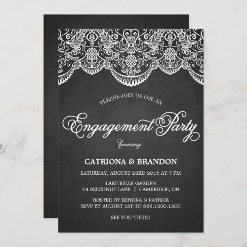 Rustic Brocade Lace Engagement Party Invitation