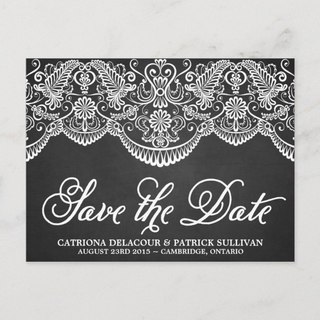 Rustic Brocade Lace Save the Date Postcard (Front)