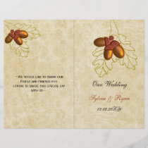 Rustic bronze acorn fall  bi fold Wedding program