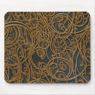 Rustic Bronze Floral Ornate Damask Mouse Pad