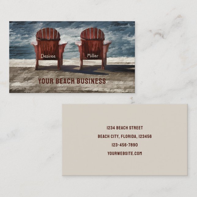 Rustic Brown Adirondack Beach Chairs Art Business Card (Front/Back)