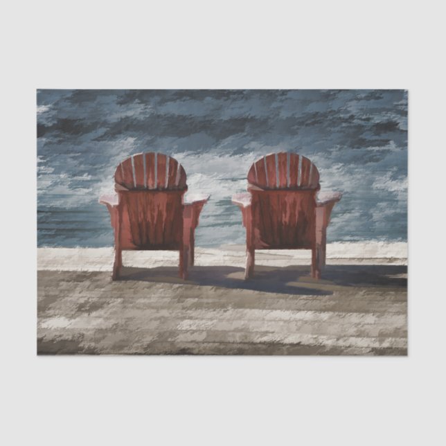 Rustic Brown Adirondack Beach Chairs Art Tissue Paper (Front)
