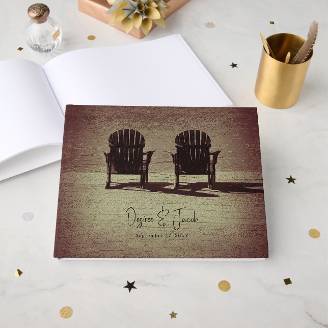 Rustic Brown Adirondack Beach Chairs Wedding Guest Book (Front Open)