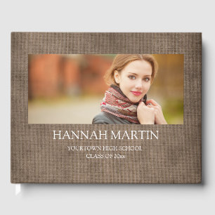 Rustic Brown Aged Burlap Linen Graduation Guest Book
