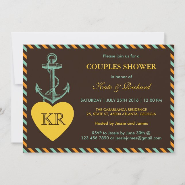 Rustic Brown Anchor Love Couples Shower Invitation (Front)