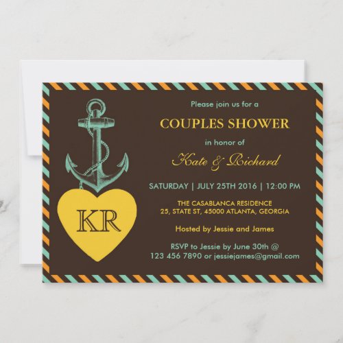 Rustic Brown Anchor Love Couples Shower Invitation