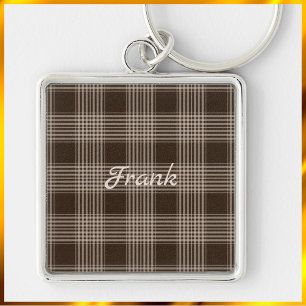 Rustic Brown and Beige Plaid Keychain