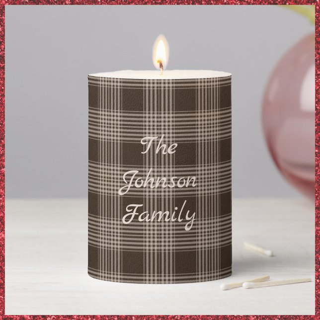 Rustic Brown and Beige Plaid Pillar Candle (Creator Uploaded)