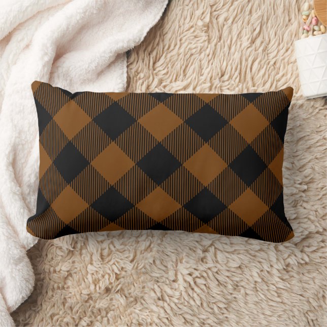 Rustic Brown and Black Buffalo Check Lumbar Pillow (Blanket)