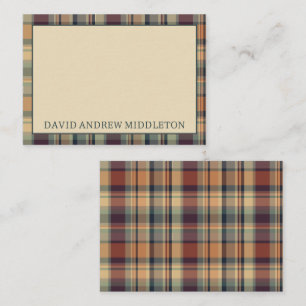 Rustic Brown and Cream Plaid Personalized Note Card