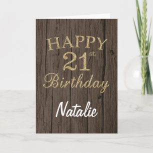 Rustic Brown and Gold Glitter 21st Birthday Card