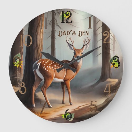 Rustic Brown and Grey Watercolor Deer Large Clock