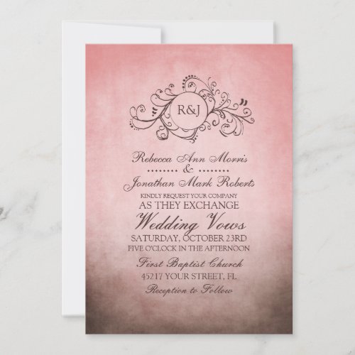 Rustic Brown and Pink Bohemian Wedding Invitation