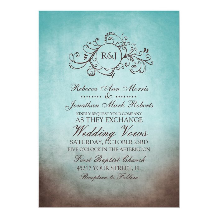 Rustic Brown and Teal Bohemian Wedding Invitation