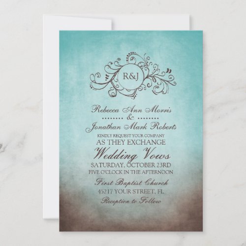 Rustic Brown and Teal Bohemian Wedding Invitation