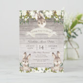 Rustic Brown and White Bunny Rabbit Baby Shower Invitation (Standing Front)