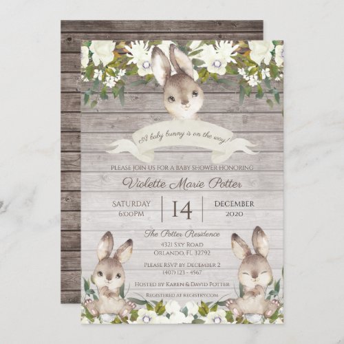 Rustic Brown and White Bunny Rabbit Baby Shower Invitation