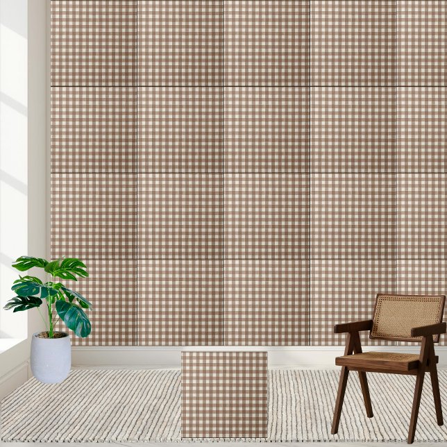 Rustic Brown and White Checkered Gingham Pattern Ceramic Tile (Rustic Brown and White Checkered Gingham Pattern Ceramic Tile)