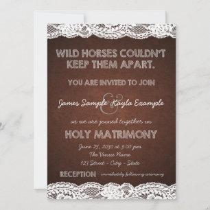 Rustic Brown and White Lace Country Wedding Invitation