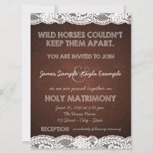 Rustic Brown and White Lace Country Wedding Invitation