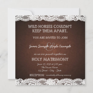 Rustic Brown and White Lace Country Wedding Invitation