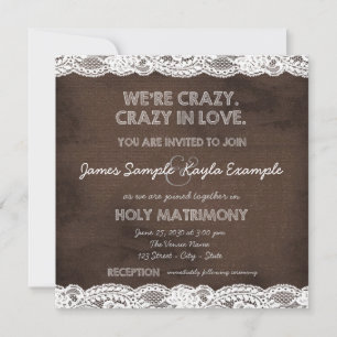 Rustic Brown and White Lace Wedding Invitation