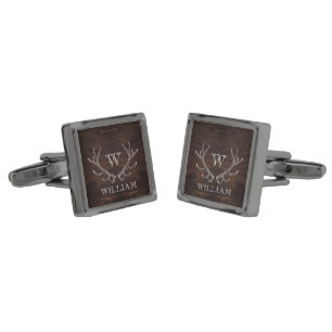 Rustic Brown Antler Monogrammed Groomsman Gift Cufflinks