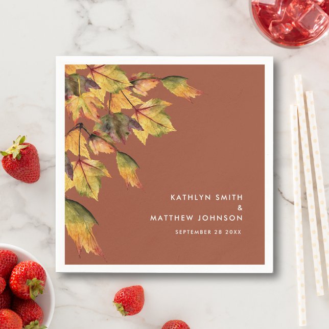 Rustic Brown Autumn Foliage Fall Wedding Party Napkins (Creator Uploaded)
