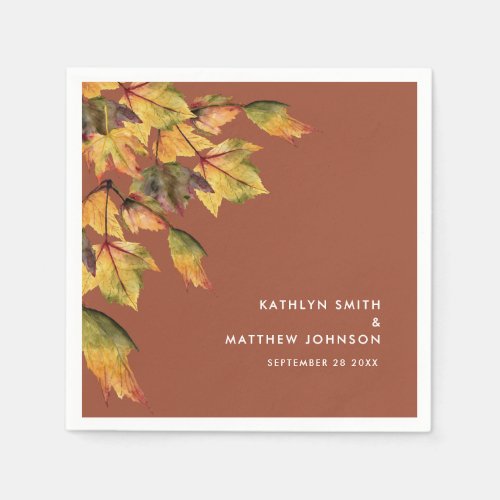 Rustic Brown Autumn Foliage Fall Wedding Party Napkins