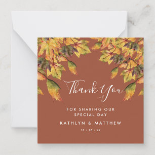 Rustic Brown Autumn Foliage Fall Wedding Thank You Note Card