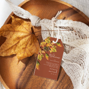 Rustic Brown Autumn Foliage Fall Wedding Welcome Gift Tags