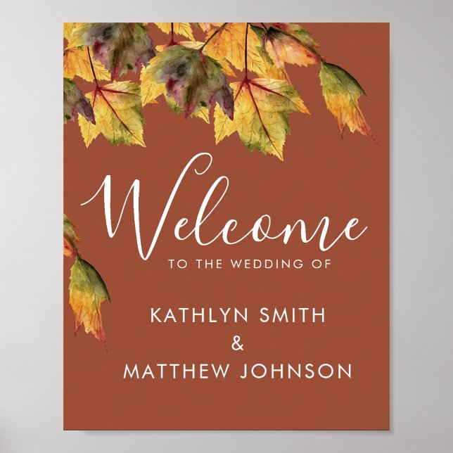 Rustic Brown Autumn Foliage Fall Wedding Welcome Poster (Creator Uploaded)