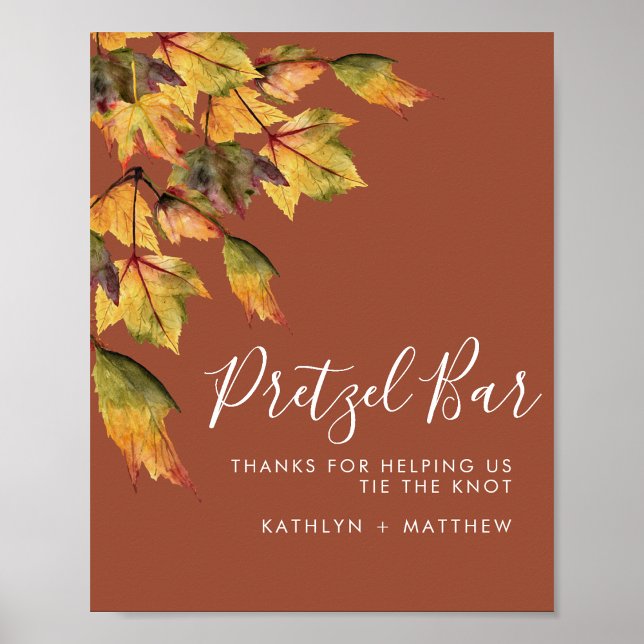 Rustic Brown Autumn Foliage Wedding Pretzel Bar  Poster (Creator Uploaded)