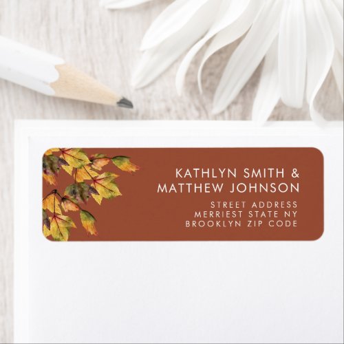 Rustic Brown Autumn Foliage Wedding Return Address Label