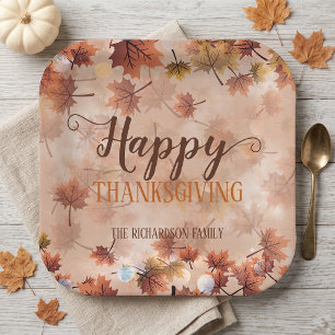 Rustic Brown Autumn Maple Leaves Thanksgiving Paper Plates