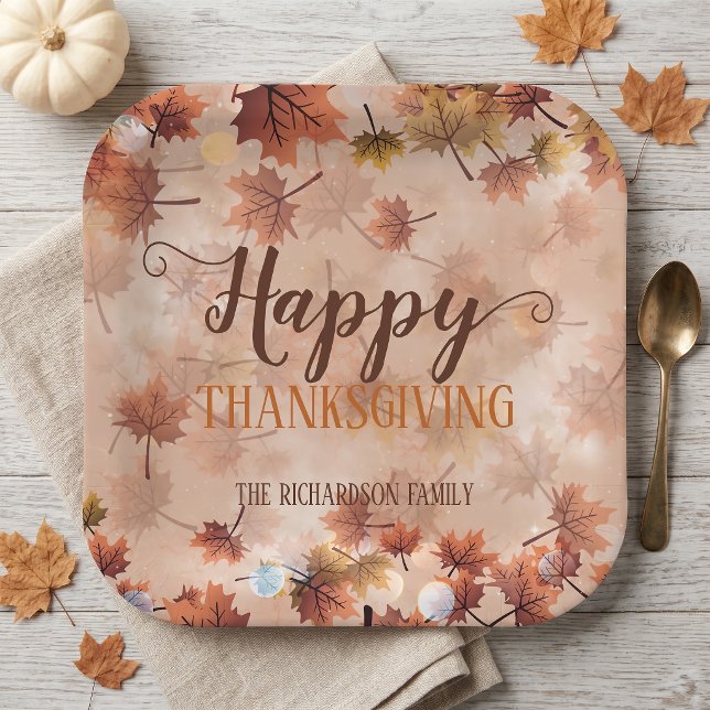 Rustic Brown Autumn Maple Leaves Thanksgiving Paper Plates (Creator Uploaded)