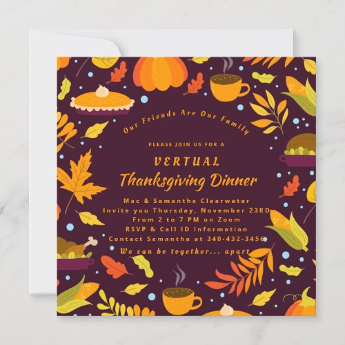 Rustic Brown Autumn Virtual Thanksgiving Dinner Invitation