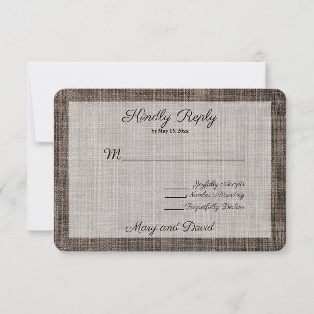 Rustic Brown Background Wedding RSVP Card (Front)