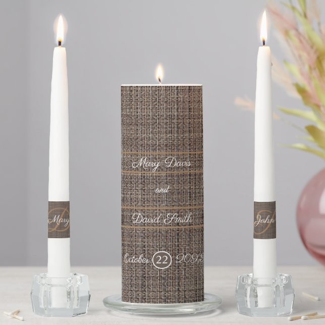 Rustic Brown Background Wedding Unity Candle Set (In Situ)