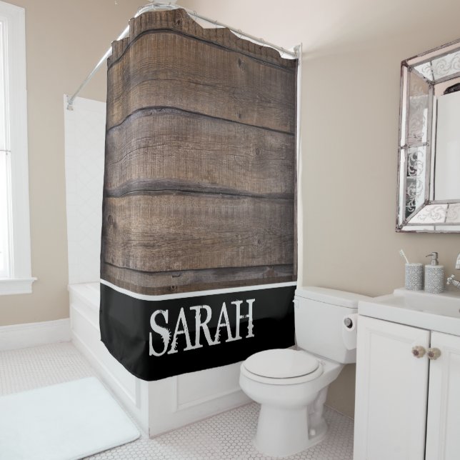 Rustic Brown Barn Farmhouse Name Custom   Shower Curtain (In Situ)