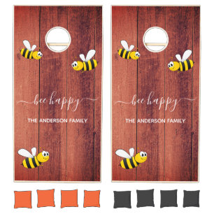 Rustic brown barn wood bee happy bumble bees cornhole set