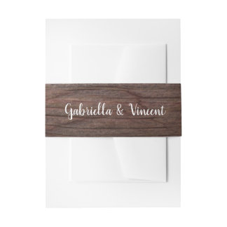 Rustic Brown Barn Wood Country Wedding Invitation Belly Band
